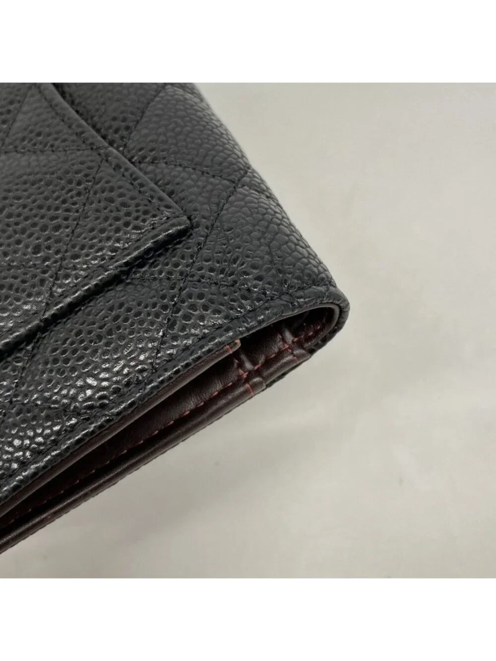 Chanel Wallet Quilted Caviar Leather Black Gold